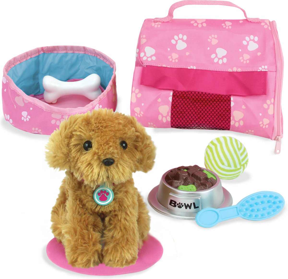 Sophias by Teamson Kids pluche puppy met draagzak en accessoires voor Pop van 18 cm